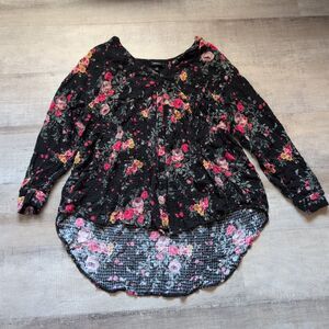 Torrid Emma Crinkle Gauze Long Sleeve Tunic Top Size 2 2XL Floral Black